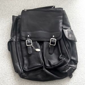 Black all leather exterior backpack
